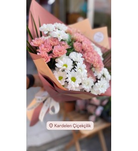 Vip beyaz & yavruağzı papatya Buket 